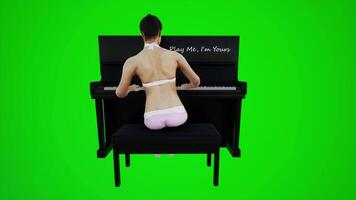 3d verde pantalla mujer en bikini buzo jugando piano en europeo barras desde espalda ángulo video
