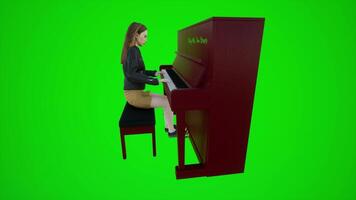 3d verde tela fêmea advogado jogando a piano dentro europeu bares a partir de lado ângulo video