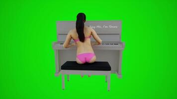 3d groen scherm bikini serveerster spelen piano in Europese bar van terug hoek video