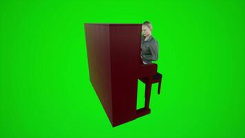 3d verde tela a ator jogando a piano dentro europeu bares a partir de três encurralado ângulo video