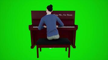 3d verde schermo alunno ragazza giocando il pianoforte nel europeo barre a partire dal il indietro angolo video