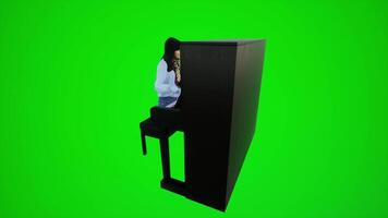 3d green screen dancing woman playing the piano in Asian bars from three corner angle video