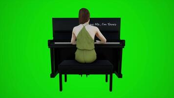 3d green screen woman painter playing the piano in Asian bars from the back angle video