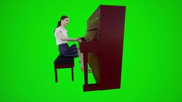 3d green screen seamstress playing the piano in Asian bars from side angle video