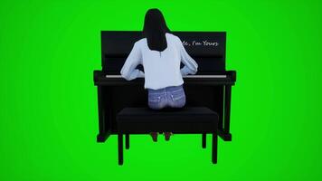 3d verde schermo danza donna giocando pianoforte nel asiatico barre a partire dal il indietro angolo video