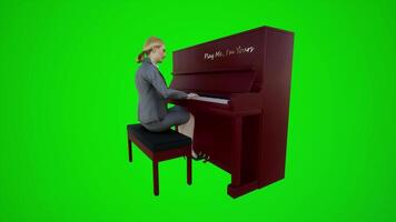 3d green screen female engineer playing the piano in Asian bars from three cornered angle video