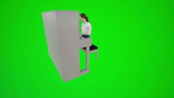 3d green screen seamstress playing the piano in Asian bars from three corner angle video