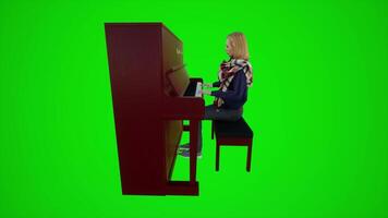 3d verde tela médico dançarino jogando piano dentro ásia bares a partir de lado ângulo video