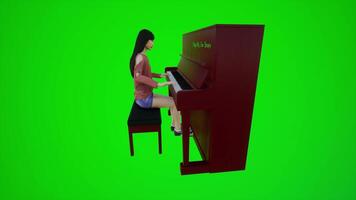 3d green screen female dancer playing the piano in Asian bars from side angle video