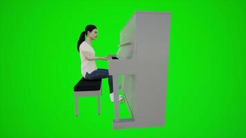 3d verde tela a do fotógrafo menina jogando a piano dentro ásia bares a partir de lado ângulo video