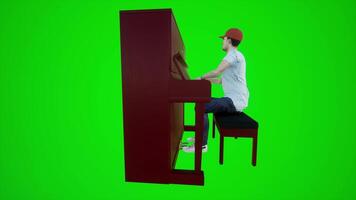 3d verde tela masculino turista jogando a piano dentro europeu Barra a partir de lado ângulo video