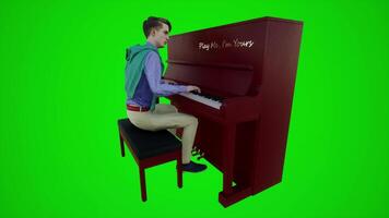 3d verde tela lindo jovem homem jogando a piano dentro europeu bares a partir de três encurralado ângulo video