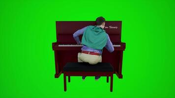 3d green screen beautiful young woman playing the piano in European bar from the back video