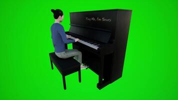 3d verde tela europeu adolescente jogando a piano dentro europeu bares a partir de três canto ângulo video