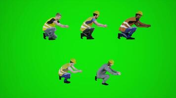 3d green screen construction workers measuring to fix something from side angle video