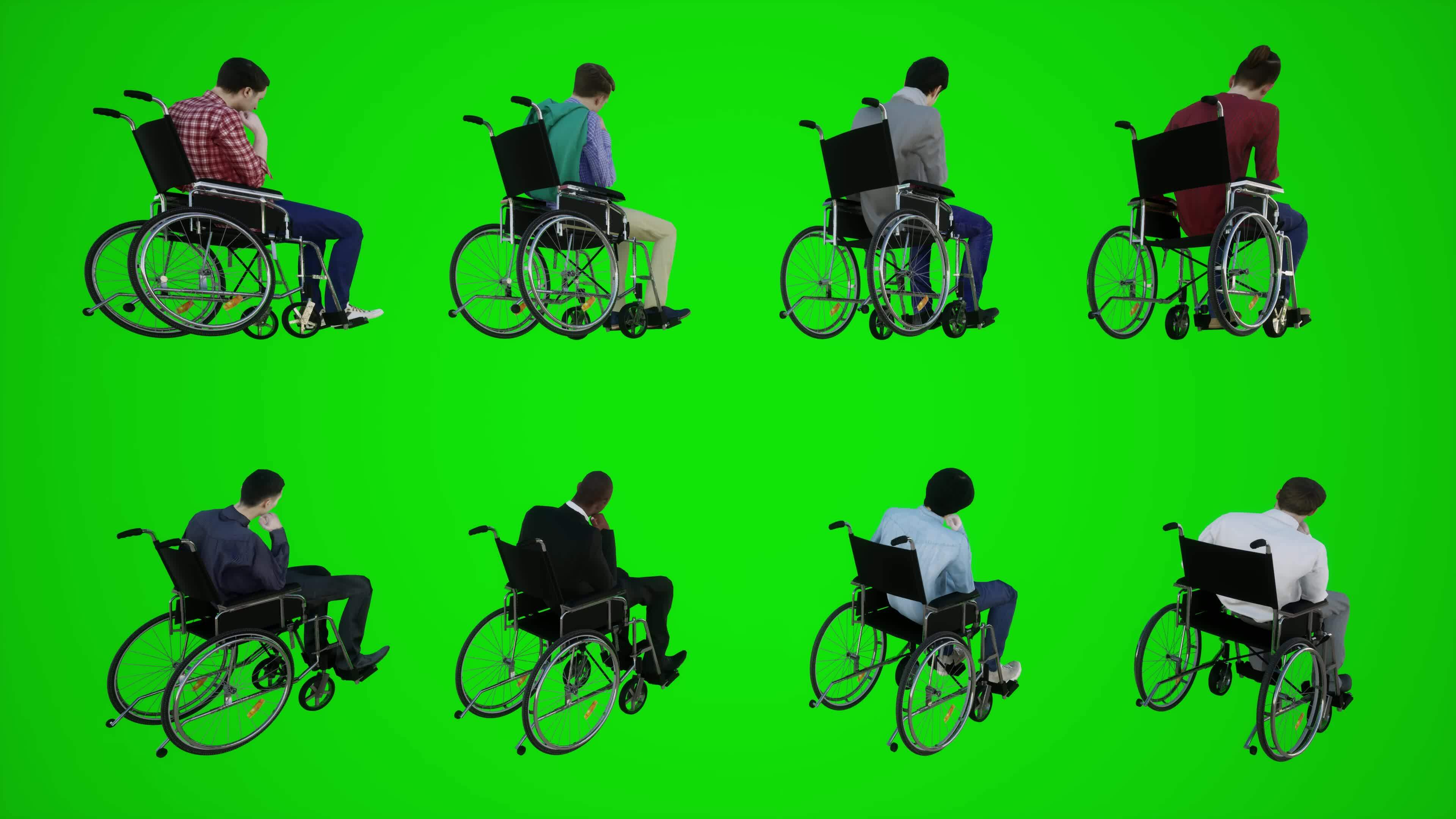 3d green screen European wheelchair bound man sitting on motionless