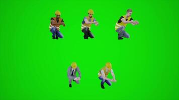 3d groen scherm bouw arbeiders meten naar maken iets van de hoek van drie hoeken video