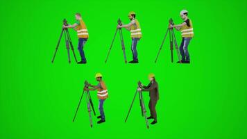 3d green screen construction workers photographing and filming buildings and land from side angle video