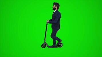 3d green screen male teacher riding scooter in the street from side angle video