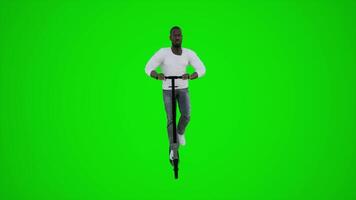 3d green screen an African sportsman riding scooter on the street from front angle video