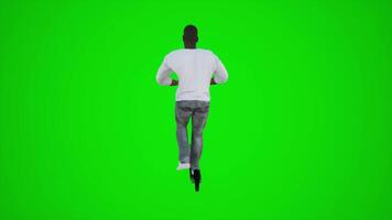 3d verde pantalla un africano deportista montando scooter en el calle desde el espalda ángulo video