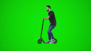 3d verde schermo un asiatico barbiere equitazione scooter nel il parco a partire dal lato angolo video