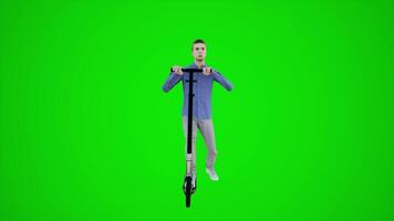 3d green screen teenage boy riding scooter in the park from frontal angle video