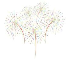 Multicolored fireworks on a white background. Flat design. Vector illustration
