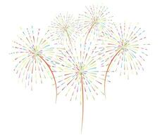 Multicolored fireworks on a white background. Flat design. Vector illustration
