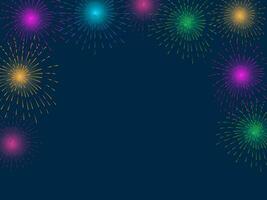 Colorful Fireworks on blue gradient background. copy space. vector Festive background.