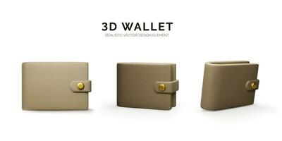 3d wallet collection in cartoon realistic style. Vector illustration isolated on white background