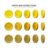 3d gold coin rotation. Realistic gold coin on white background. Vector illustration