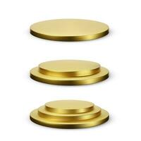 Set of round gold podium platform. Empty stage with different levels. Vector illustration