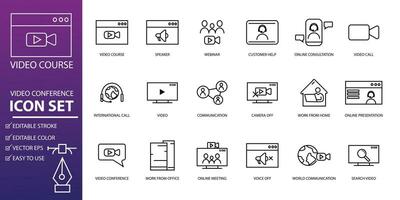 set of video conference icon pixel perfect editable stroke perfect for business meeting icon design elements. web, apps vector illustration