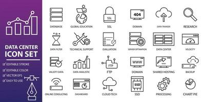 collection of data center technology icons pixel perfect editable stroke perfect for design elements of web, ui, apps data technology icons vector