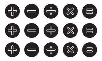 Basic math symbols in line style. Addition, subtraction, division, multiplication, and equality icon vector
