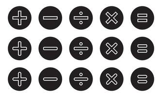 Basic math symbols in line style. Addition, subtraction, division, multiplication, and equality icon vector