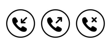 Incoming and outgoing, missed call icon vector on circle line