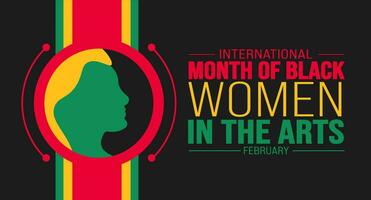 febrero es internacional mes de negro mujer en el letras antecedentes modelo. fiesta concepto. fondo, bandera, cartel, tarjeta, y póster diseño modelo con texto inscripción y estándar color. vector