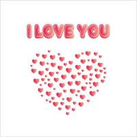 Lovely I Love you text effect, heart made of hearts, valentine template vector