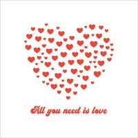 All you need is love greeting template, heart made of hearts, valentine vector