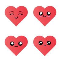 Set of Red Heart shape emoji icon, collection of flat heart emoticon vector
