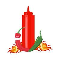 bottle sauce with hot chili illustration vector