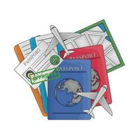 passport book aproved, passport card, ticket with maps illustration vector