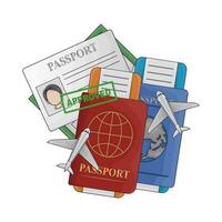 passport book aproved, passport card, ticket with maps illustration vector