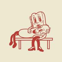 Vintage illustration of a sausage and bread vector