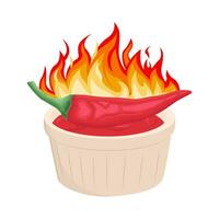 hot fire chili with sauce illustration vector