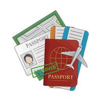 passport book aproved, passport card, ticket with maps illustration vector