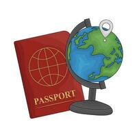 passport book with location in globe illustration vector