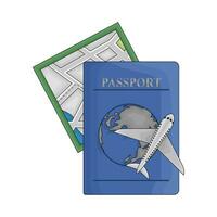 airplane, passport book with maps illustration vector